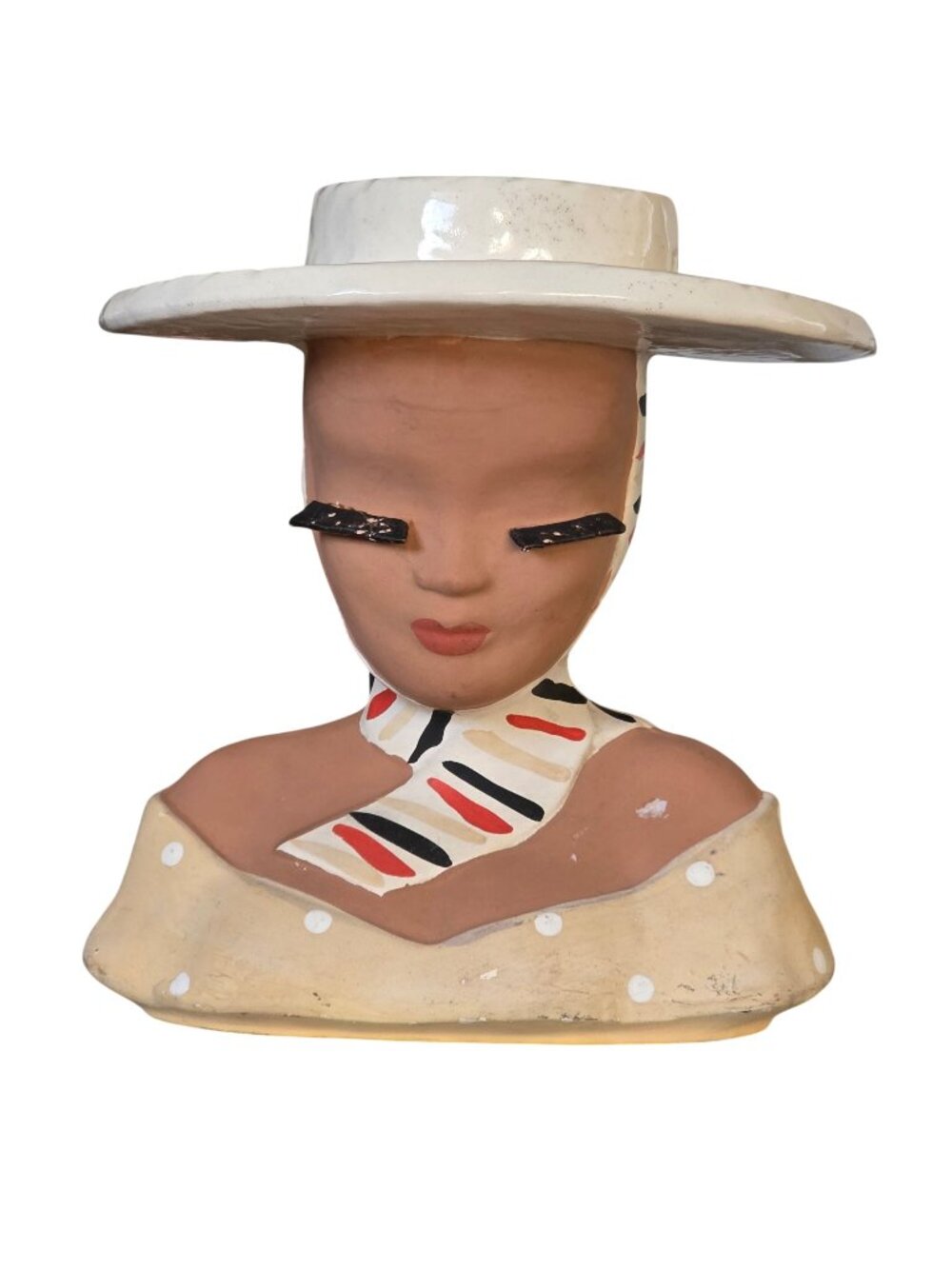 Conchita Lady Head Vase\Planter Hand Painted Patterned Scarf